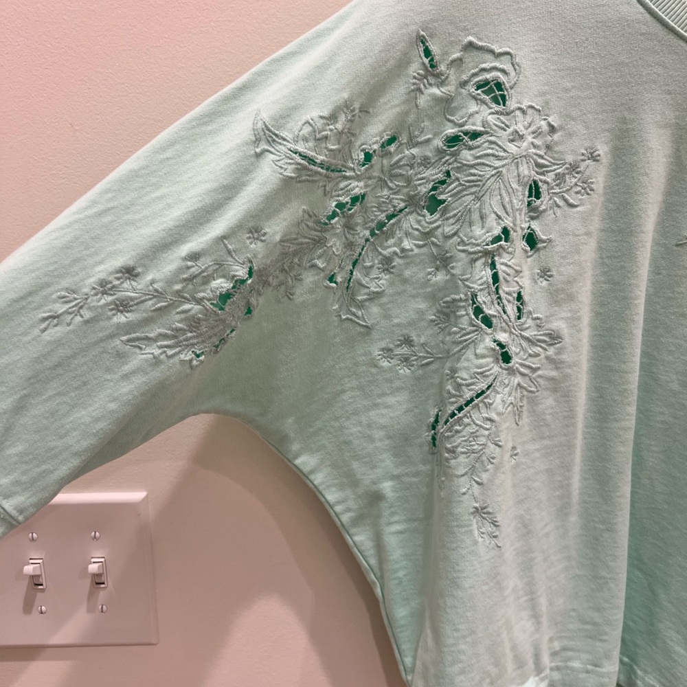 Mint Green Anthropologie Embroidered Sweatshirt - Picture 4 of 6